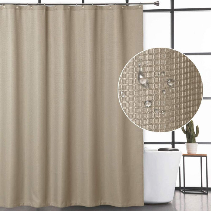 Latitude Run® Extra Long Shower Curtain, Height 84 Inches, Waffle Woven